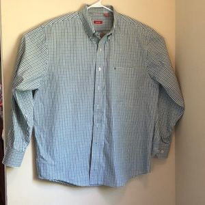 IZOD Mens Casual Button Down Blue Green Plaid XL